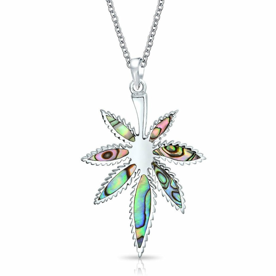 Shop Women Bling Jewelry Engravable Necklaces | Abalone Marijuana Leaf Drop Stud Earrings Pendant .925 Sterling