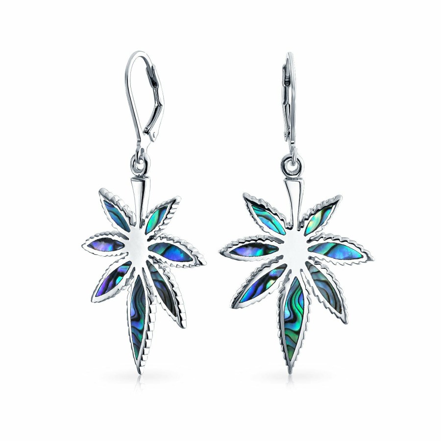 Shop Women Bling Jewelry Engravable Necklaces | Abalone Marijuana Leaf Drop Stud Earrings Pendant .925 Sterling