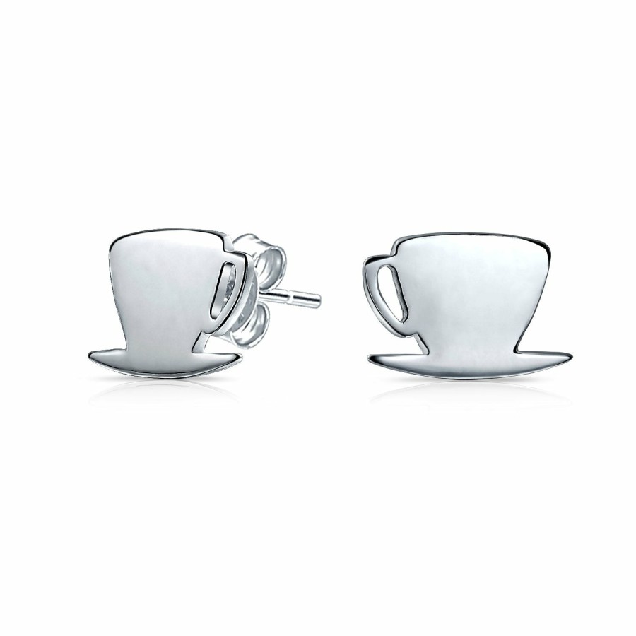 Shop Women Bling Jewelry Engravable Earrings | Food Latte Espresso Coffee Lover Stud Earrings .925 Sterling Silver