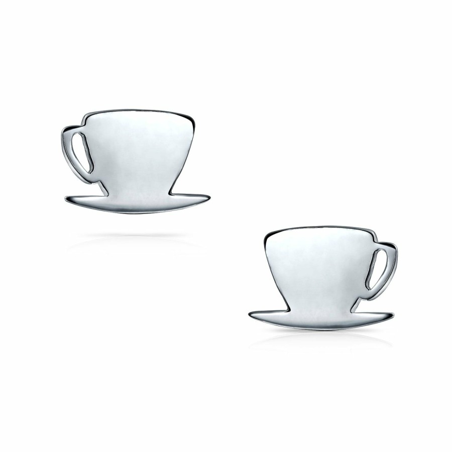 Shop Women Bling Jewelry Engravable Earrings | Food Latte Espresso Coffee Lover Stud Earrings .925 Sterling Silver