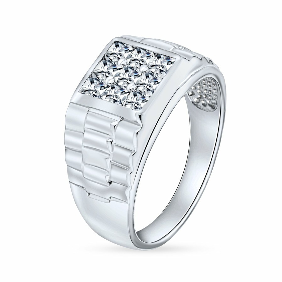 Shop Men Bling Jewelry Mens Rings | Big Mens Square Aaa Cz Engagement Statement Ring .925 Sterling