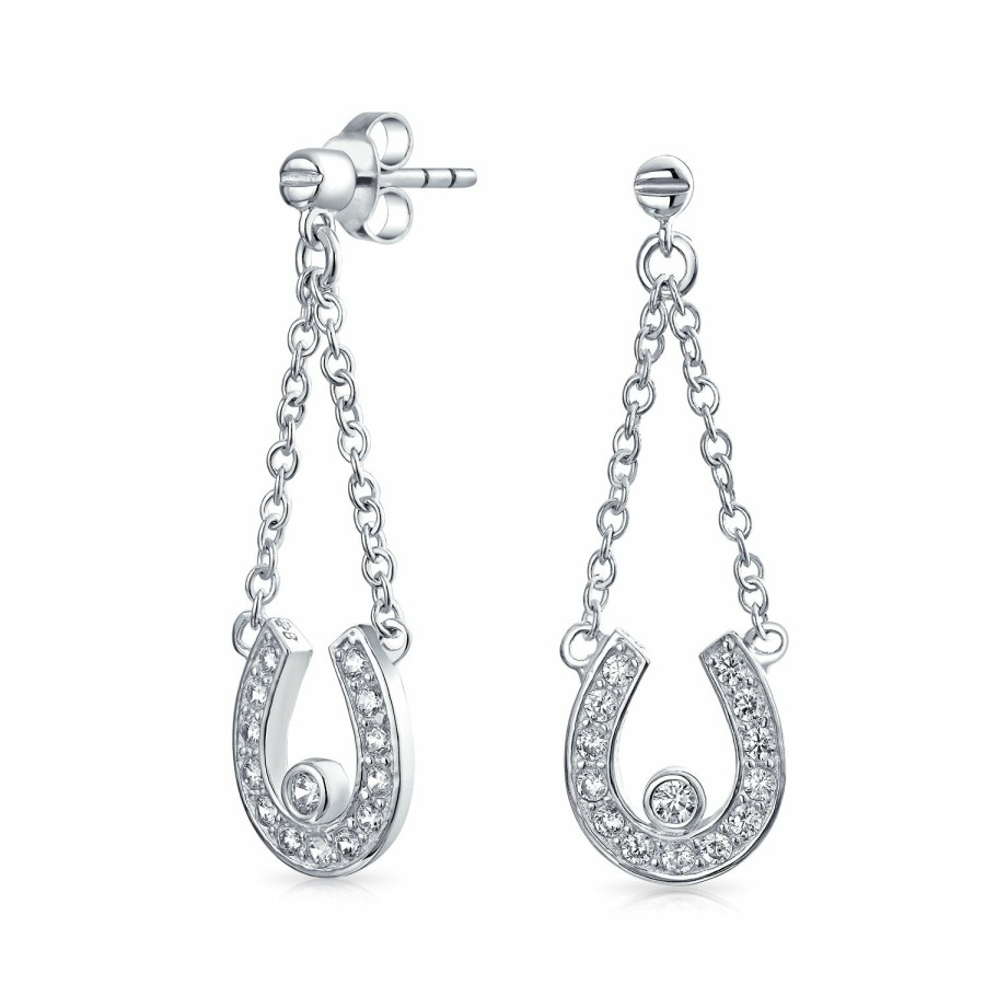 Shop Women Bling Jewelry Dangle Drop Earrings | Good Luck Horseshoe Western Equestrian Pave Cz Dangle Earrings Silver