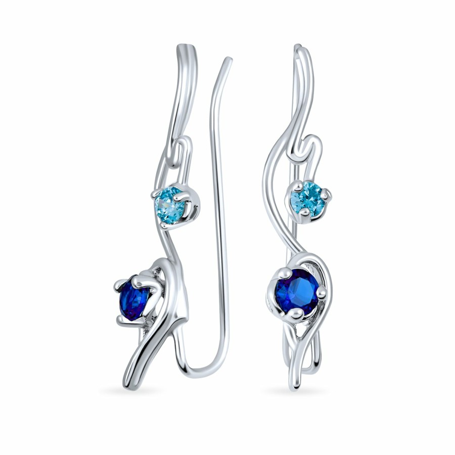 Shop Women Bling Jewelry Ear Cuffs, Cartilage Earrings | Ear Pin Climber Aqua Earring Imitation Sapphire Cz Sterling Silver