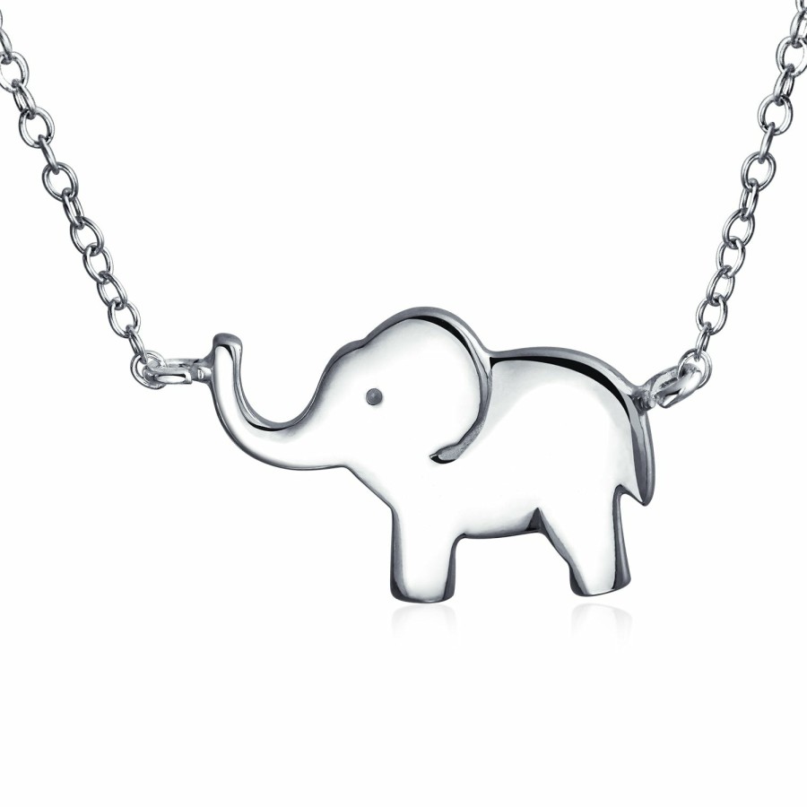 Shop Women Bling Jewelry Engravable Necklaces | Good Luck Animal Elephant Pendant Station Necklace 925 Sterling