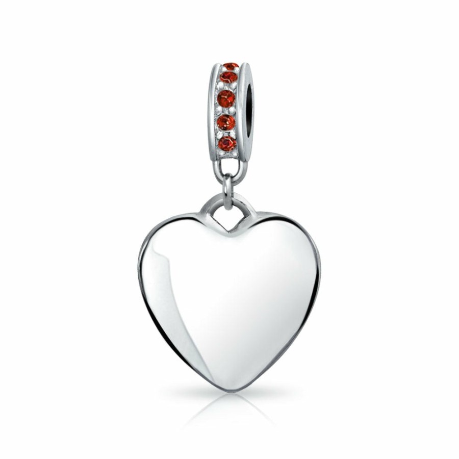 Shop Women Bling Jewelry Engravable Charms | Crystal Accent Dangle Heart Shape Charm Bead .925 Sterling Silver