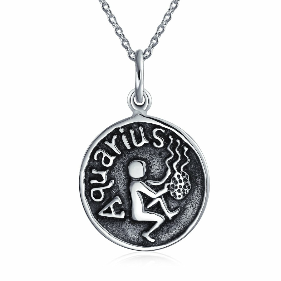 Shop Men Bling Jewelry Mens Pendants & Dog Tags | Zodiac Astrology Round Medallion Pendant Necklace .925 Sterling Silver