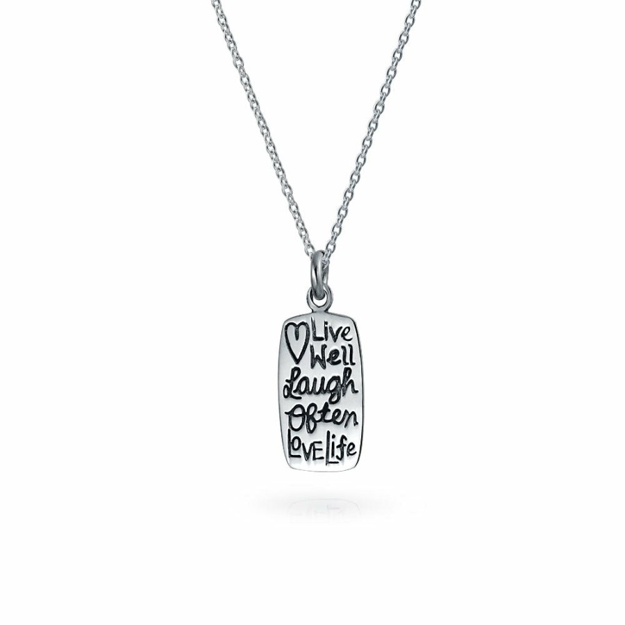 Shop Women Bling Jewelry Engravable Necklaces | Live Love Laugh Inspiration Pendant Dog Tag Necklace Sterling Silver