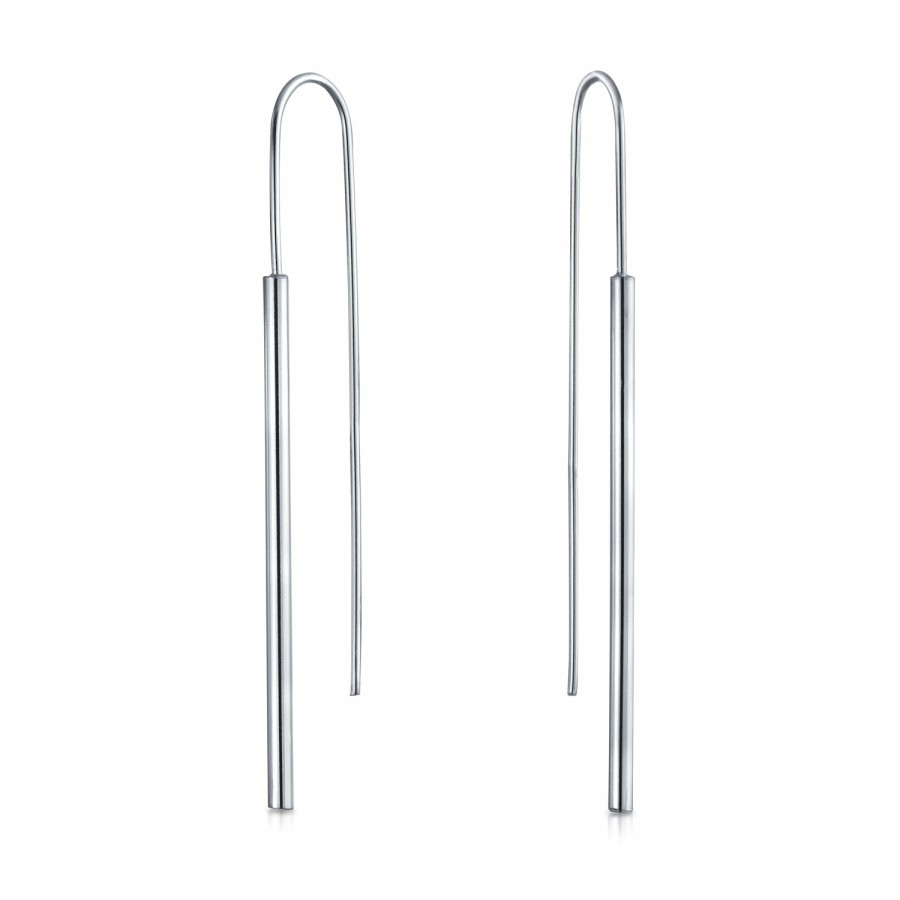 Shop Women Bling Jewelry Dangle Drop Earrings | Minimalist Geometric Bar Threader Earring Women .925 Sterling Silver