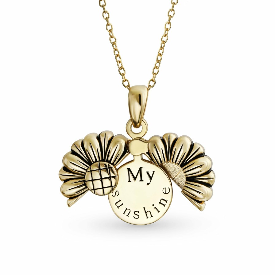 Shop Women Bling Jewelry Engravable Necklaces | My Sunshine Words Sunflower Locket Pendant Necklace Sterling Silver