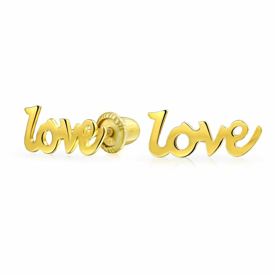 Shop Women Bling Jewelry Stud Earrings | Tiny 14K Gold Infinity Word Love Symbol Heart Stud Earrings Screwback