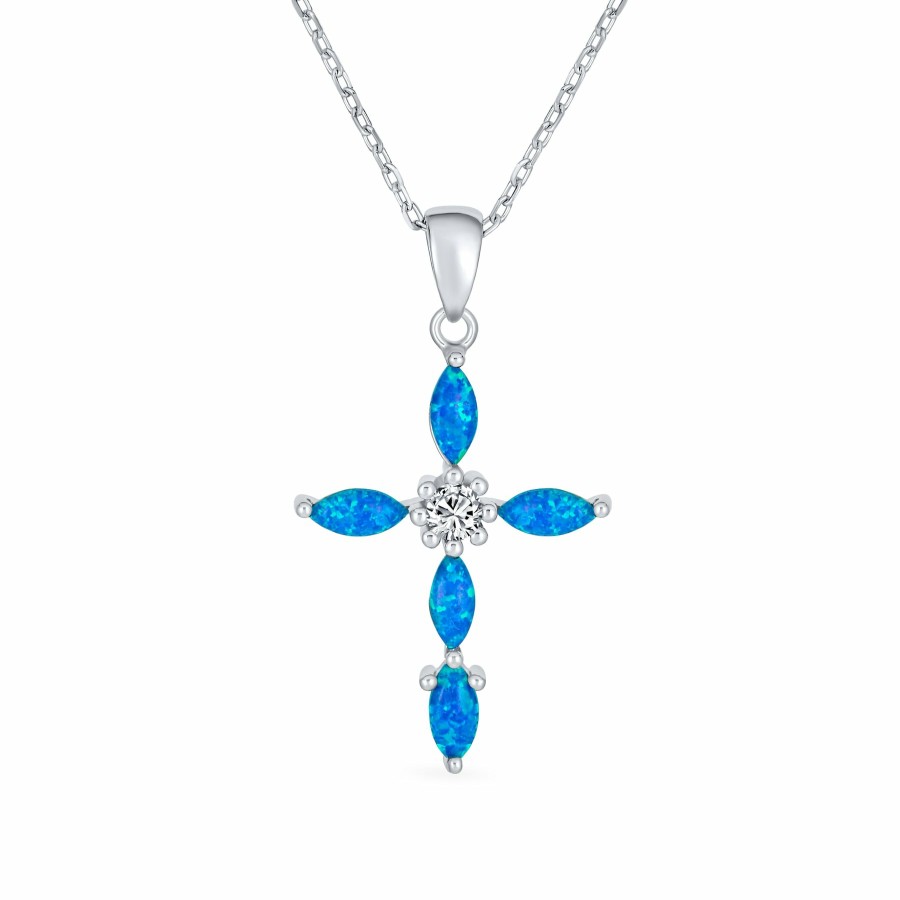 Shop Women Bling Jewelry Delicate Pendant Necklaces | Gemstone Cz Created Opal Cross Pendant Necklace Sterling Silver