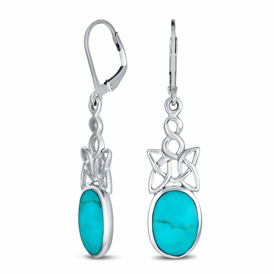 Shop Women Bling Jewelry Dangle Drop Earrings | Celtic Love Knot Bezel Turquoise Dangle Western Earrings .925 Silver