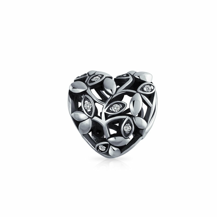 Shop Women Bling Jewelry Unique Charms | Word Love Valentine Pave Crystal Flower Power Heart Shape Charm Bead