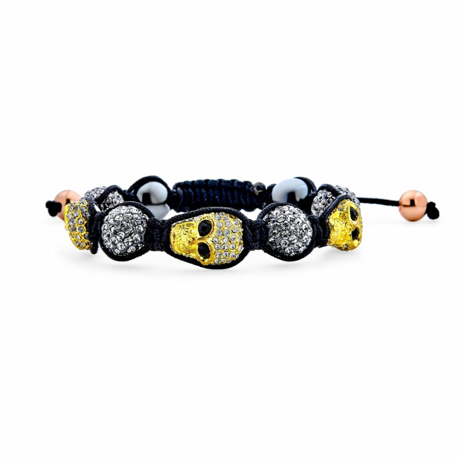 Shop Men Bling Jewelry Mens Bracelets & Id Bracelets | Mens Crystal Leather Stud Rivet Stainless Steel Skullbracelets