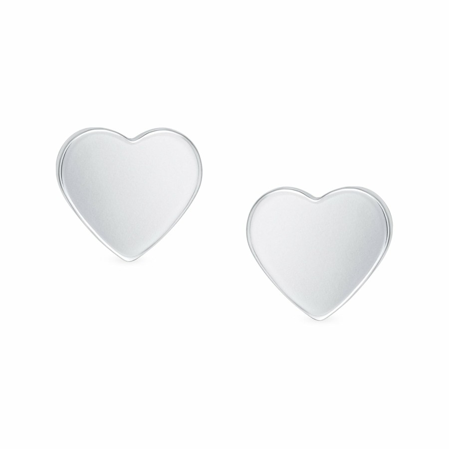 Shop Women Bling Jewelry | Simple Plain Initial Heart Shape Stud Earrings .925Sterling Silver