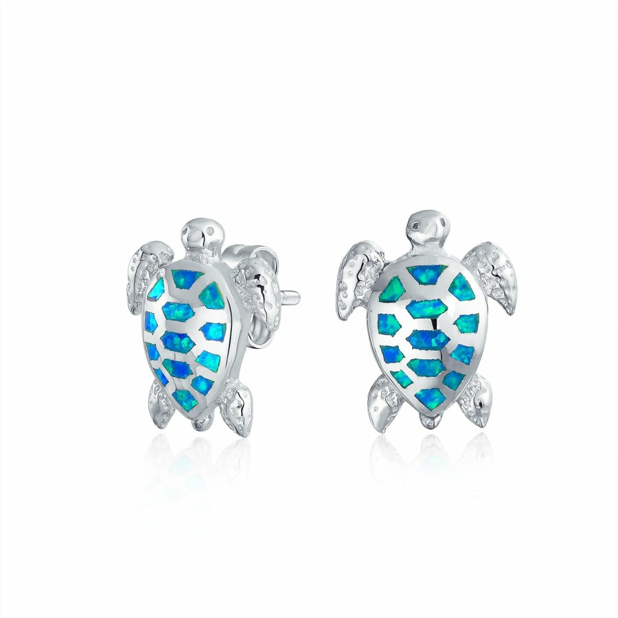 Shop Women Bling Jewelry Stud Earrings | Created Opal Sea Tortoise Turtle Stud Earrings Sterling Silver