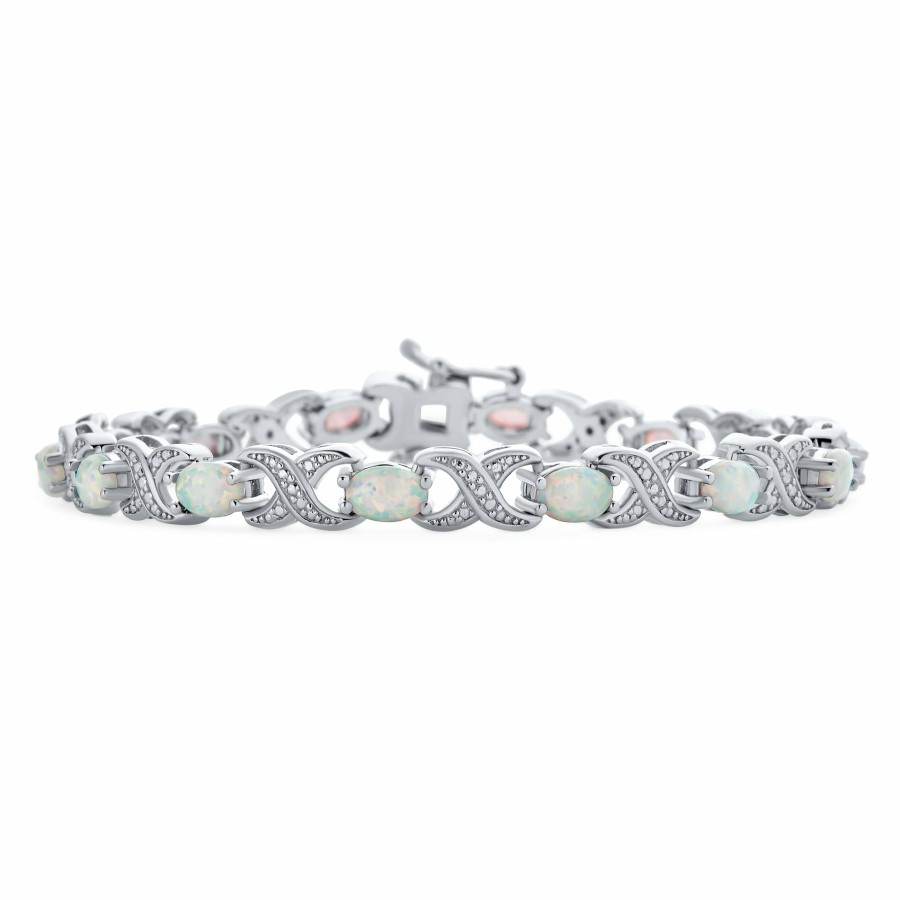 Shop Women Bling Jewelry Tennis Bracelets | White Created Opal Infinity Bracelet .925 Silver October Birthstone