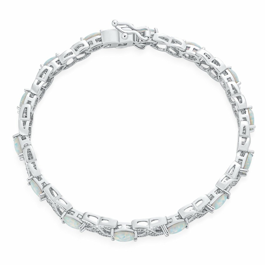 Shop Women Bling Jewelry Tennis Bracelets | White Created Opal Infinity Bracelet .925 Silver October Birthstone