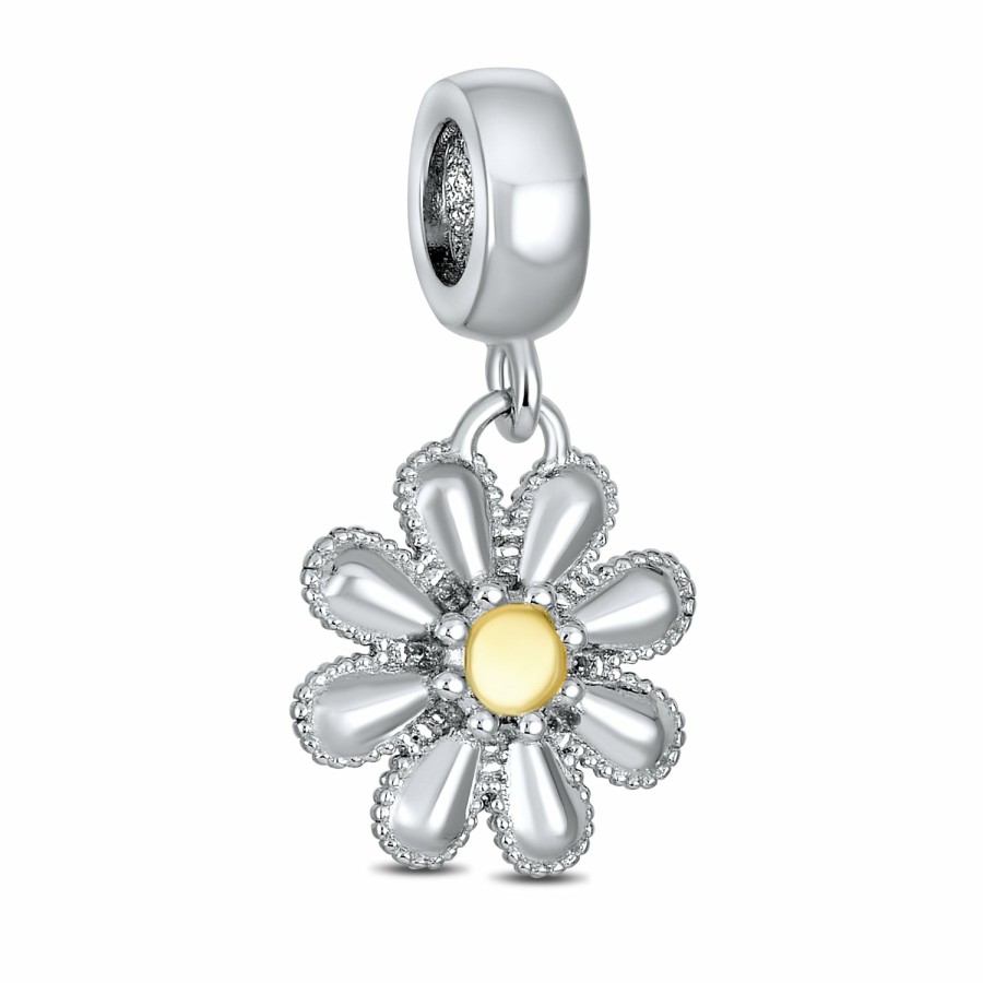 Shop Women Bling Jewelry Unique Charms | Sun Flower Daisy Garden Watering Can Cz Dangle Bead Charm .925 Silver