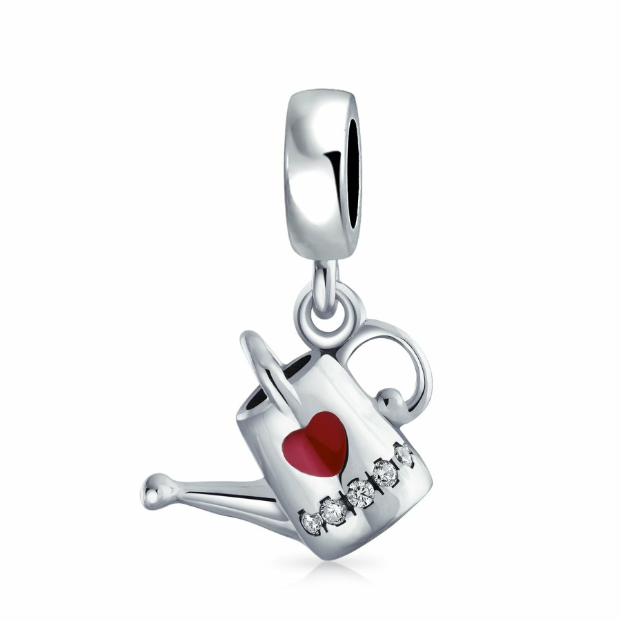 Shop Women Bling Jewelry Unique Charms | Sun Flower Daisy Garden Watering Can Cz Dangle Bead Charm .925 Silver