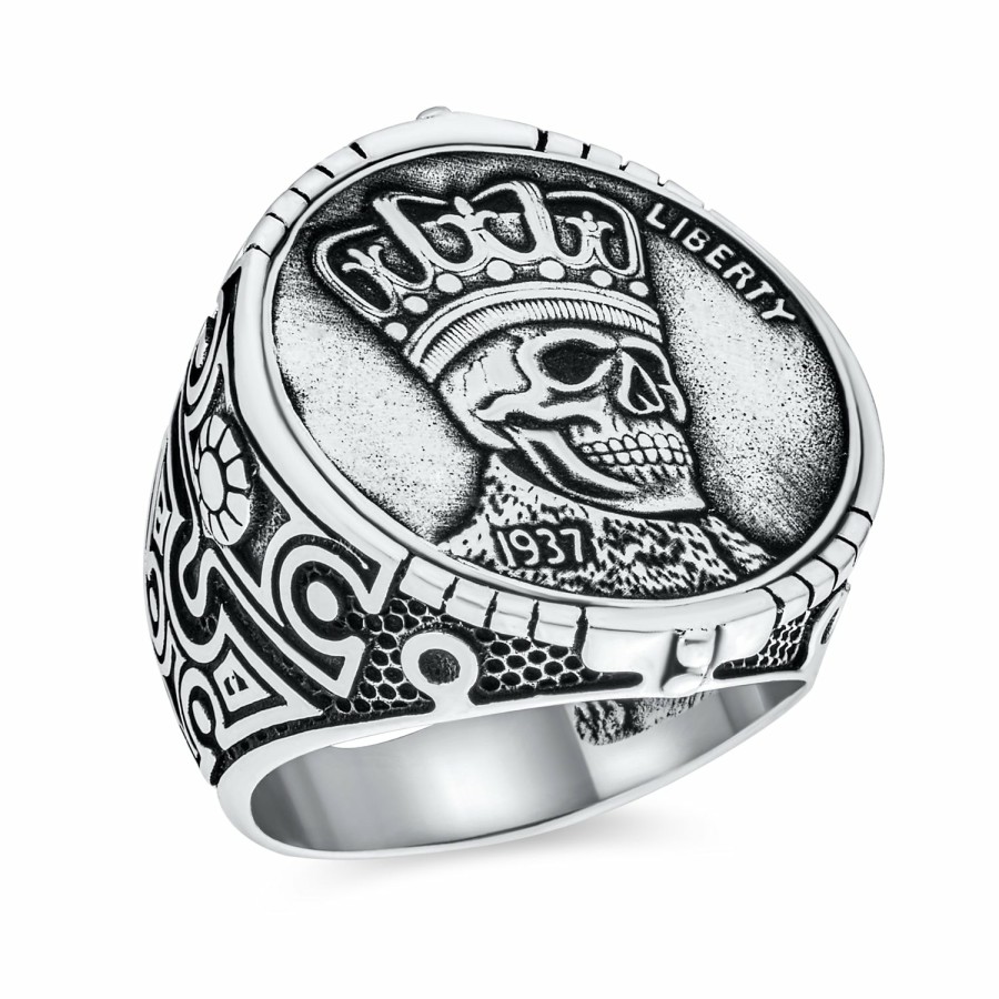 Shop Men Bling Jewelry Mens Rings | Coin Style Men'S Biker Jewelry Crown Crossbones Signet Skull Ring .925