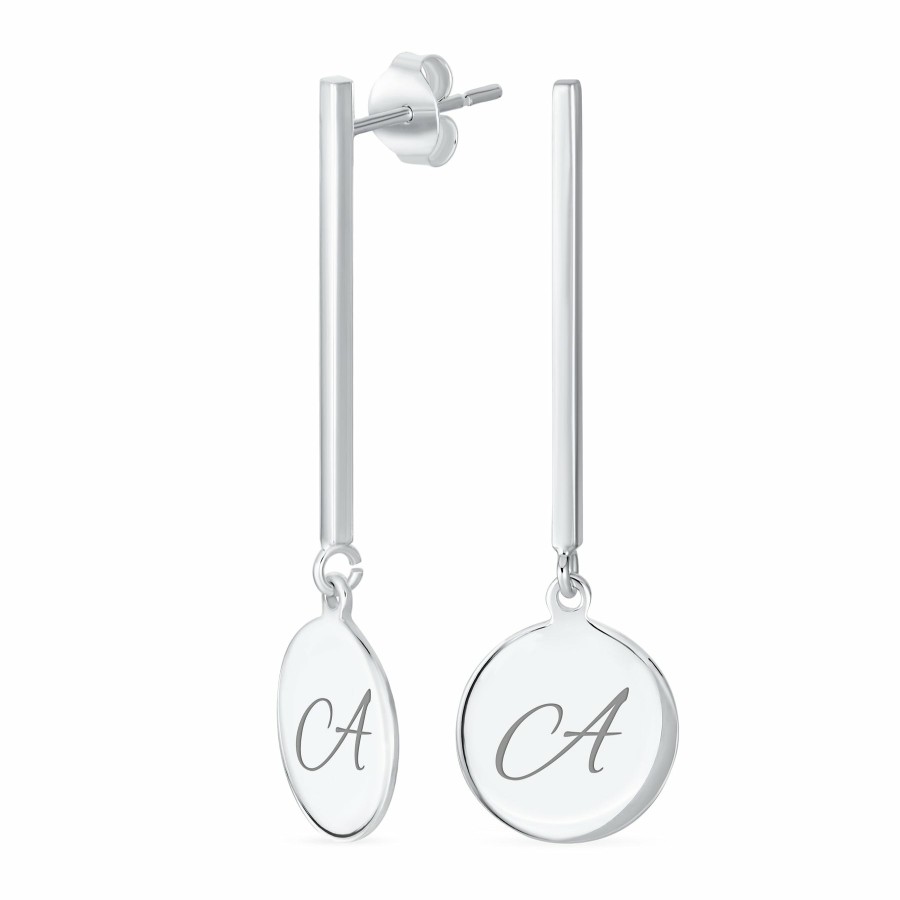 Shop Women Bling Jewelry Dangle Drop Earrings | Geometric Round Circle Disc Abc Initial Earrings .925Sterling Silver