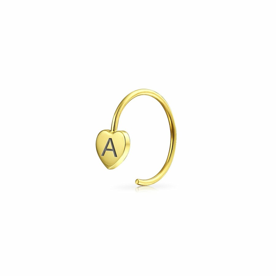 Shop Women Bling Jewelry Abc Initial | Tiny Cartilage Ear Threader Heart 1 Piece Earring 14K Engraved