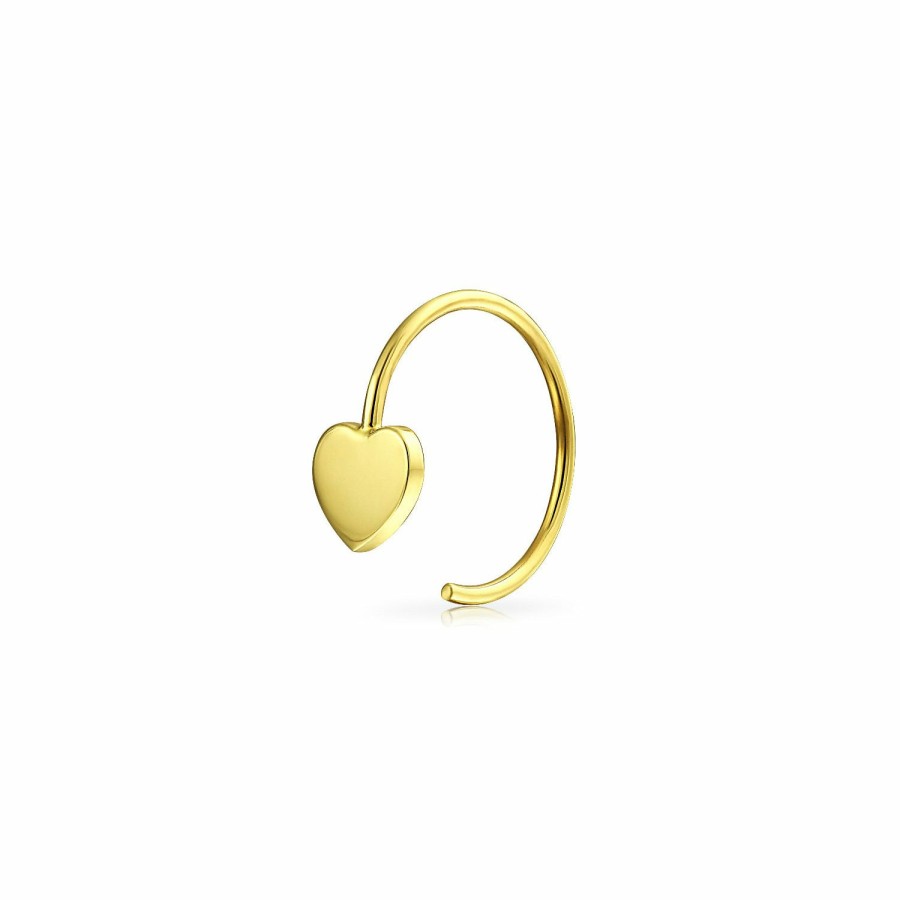 Shop Women Bling Jewelry Abc Initial | Tiny Cartilage Ear Threader Heart 1 Piece Earring 14K Engraved