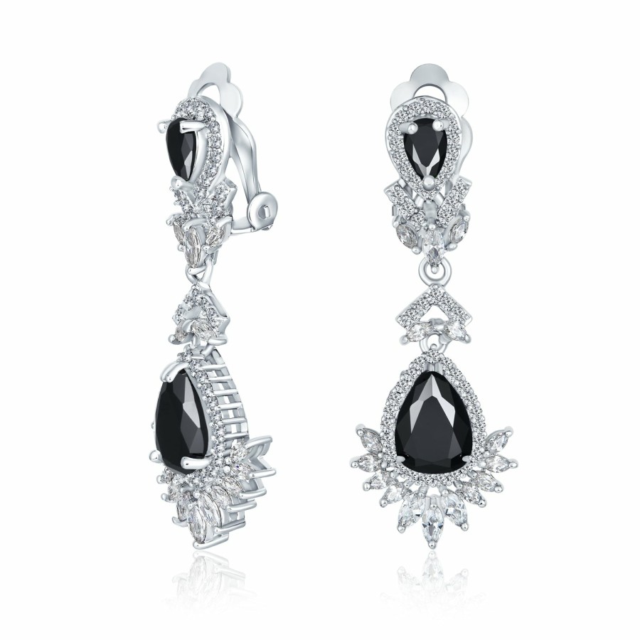 Shop Women Bling Jewelry Chandelier Earrings | Art Deco Style Aaa Cz Statement Dangle Chandelier Clip On Earrings Black