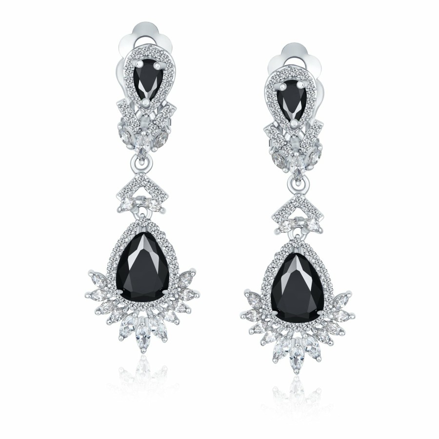 Shop Women Bling Jewelry Chandelier Earrings | Art Deco Style Aaa Cz Statement Dangle Chandelier Clip On Earrings Black