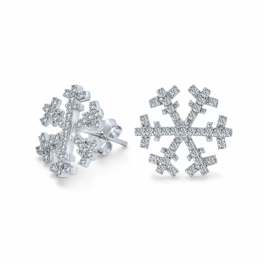 Shop Women Bling Jewelry Stud Earrings | Holiday Party Cz Christmas Flower Aaa Cubic Zirconia Snowflake Stud Earrings