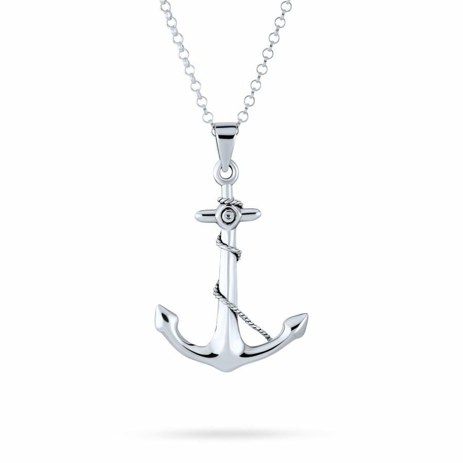 Shop Women Bling Jewelry Pendant Necklaces | Nautical Boat Anchor Rope Pendant Necklace 14K Or .925