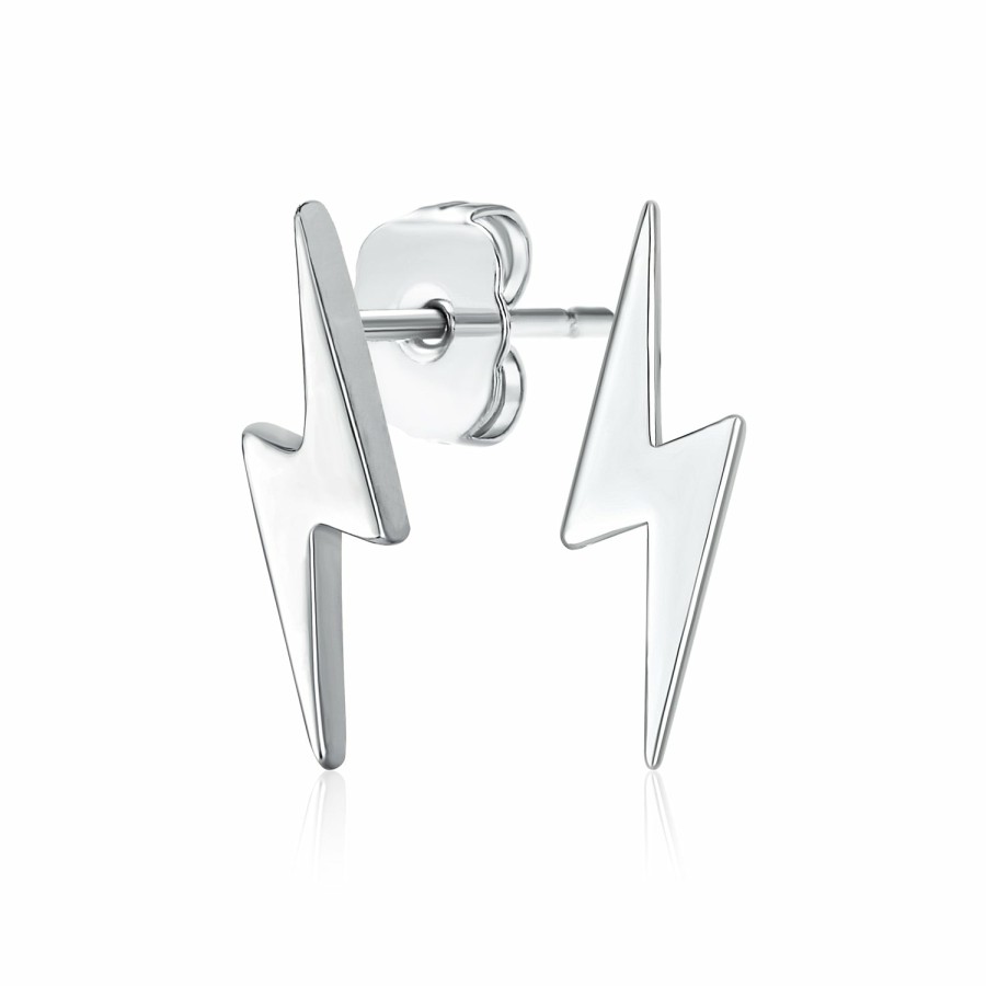 Shop Women Bling Jewelry | Tiny Minimalist Thunder Lightning Bolt Stud Earrings Sterling Silver