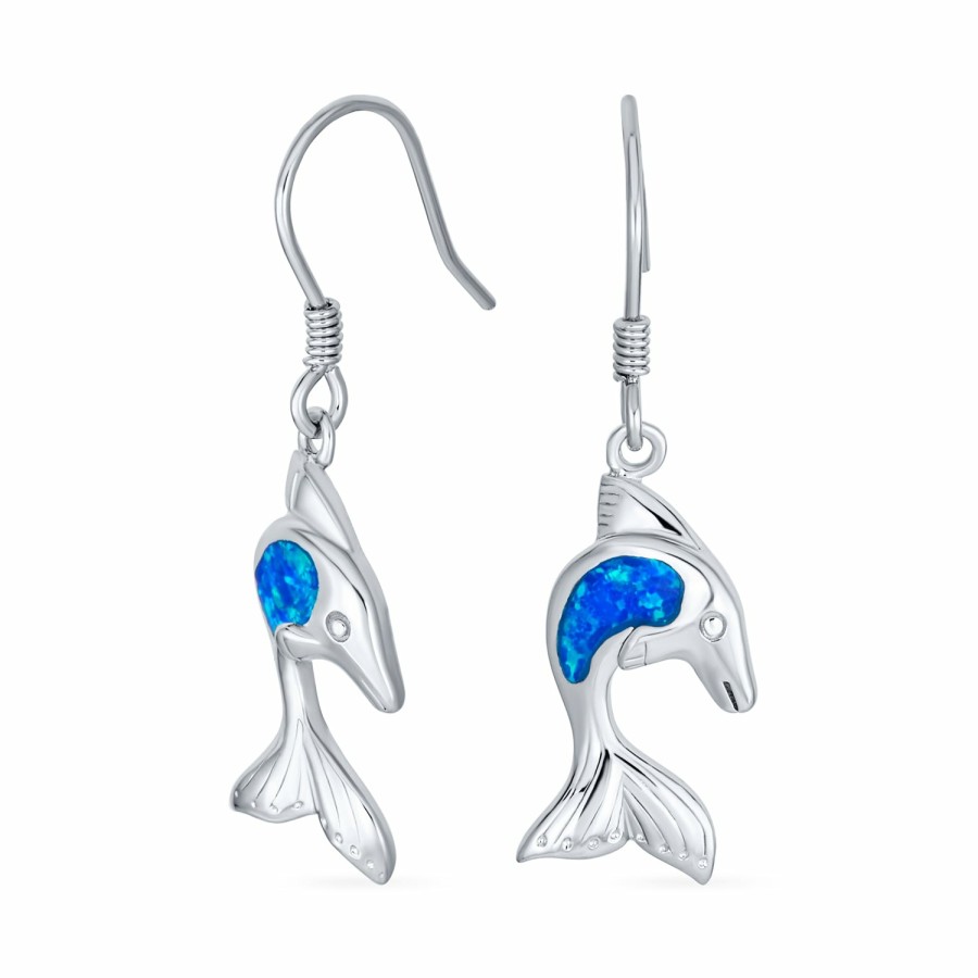 Shop Women Bling Jewelry Dangle Drop Earrings | Created Opal Nautical Dolphins Stud Earrings .925Sterling Silver