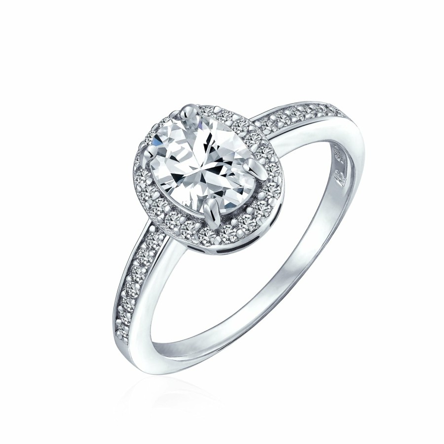 Shop Women Bling Jewelry Engagement Rings | 2Ct Oval Solitaire Halo Aaa Cz Sterling Engagement Ring Band