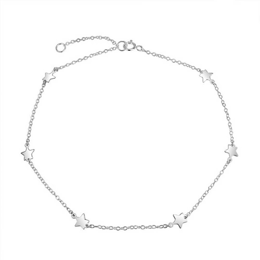 Shop Women Bling Jewelry Delicate Bracelets | Patriotic Star Chain Anklet Charm Electroplating .925 Sterling Silver