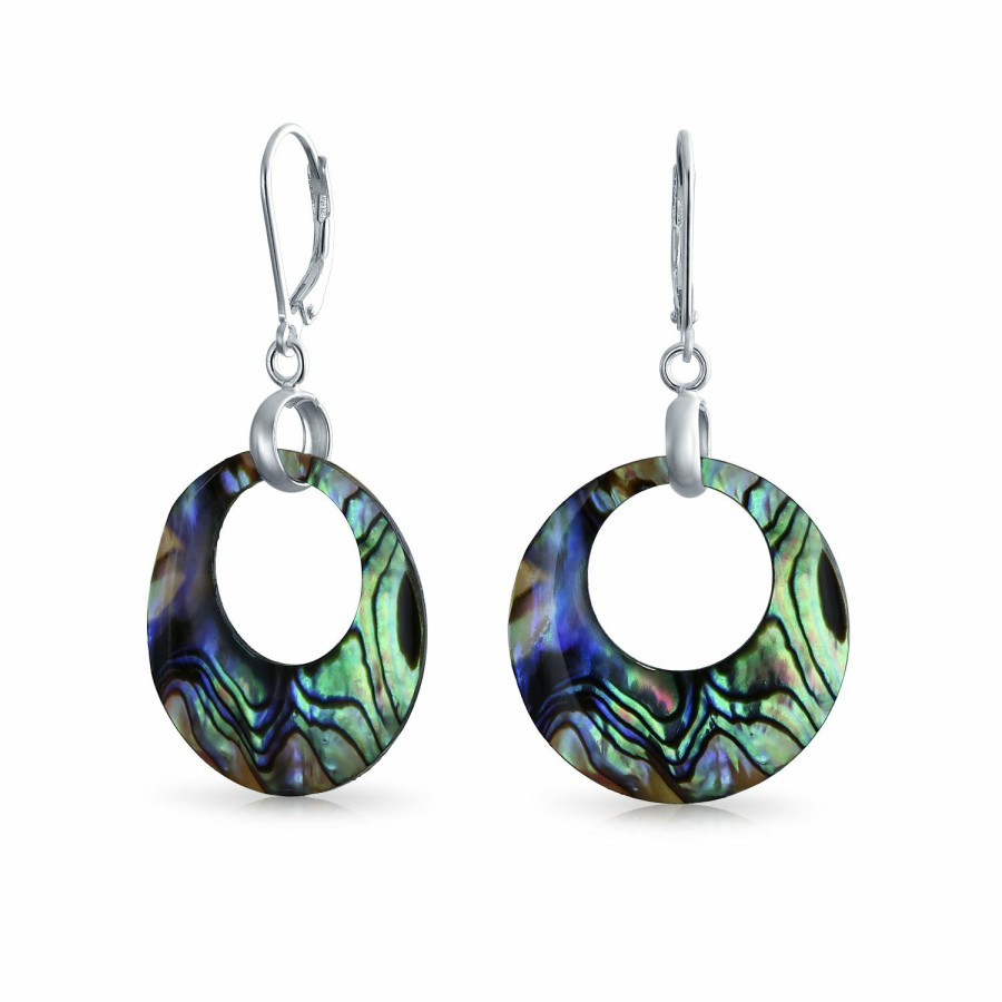 Shop Women Bling Jewelry Dangle Drop Earrings | Abalone Round Open Circle Hoop Lever Back Earrings Sterling Silver