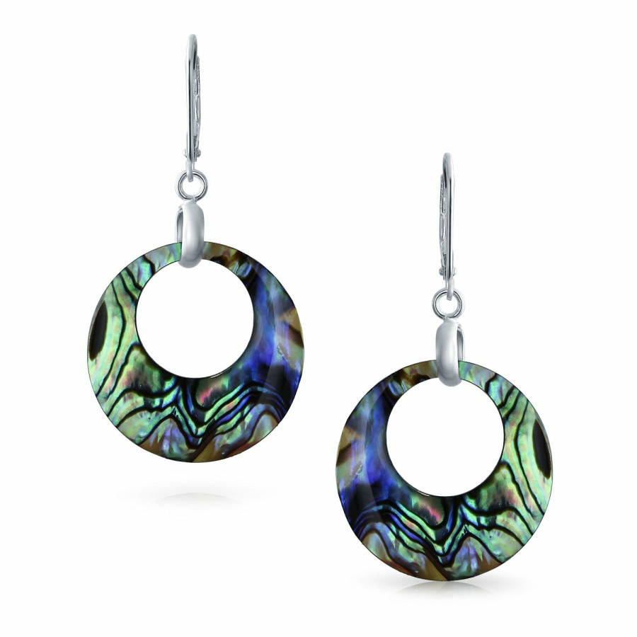 Shop Women Bling Jewelry Dangle Drop Earrings | Abalone Round Open Circle Hoop Lever Back Earrings Sterling Silver