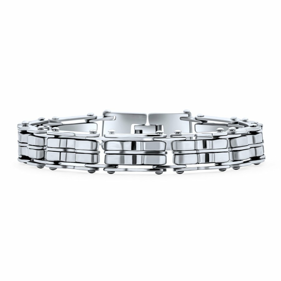 Shop Men Bling Jewelry Mens Bracelets & Id Bracelets | Heavy Bicycle Chain Bike Link Men Bracelet Silver Tone Stainless Steel