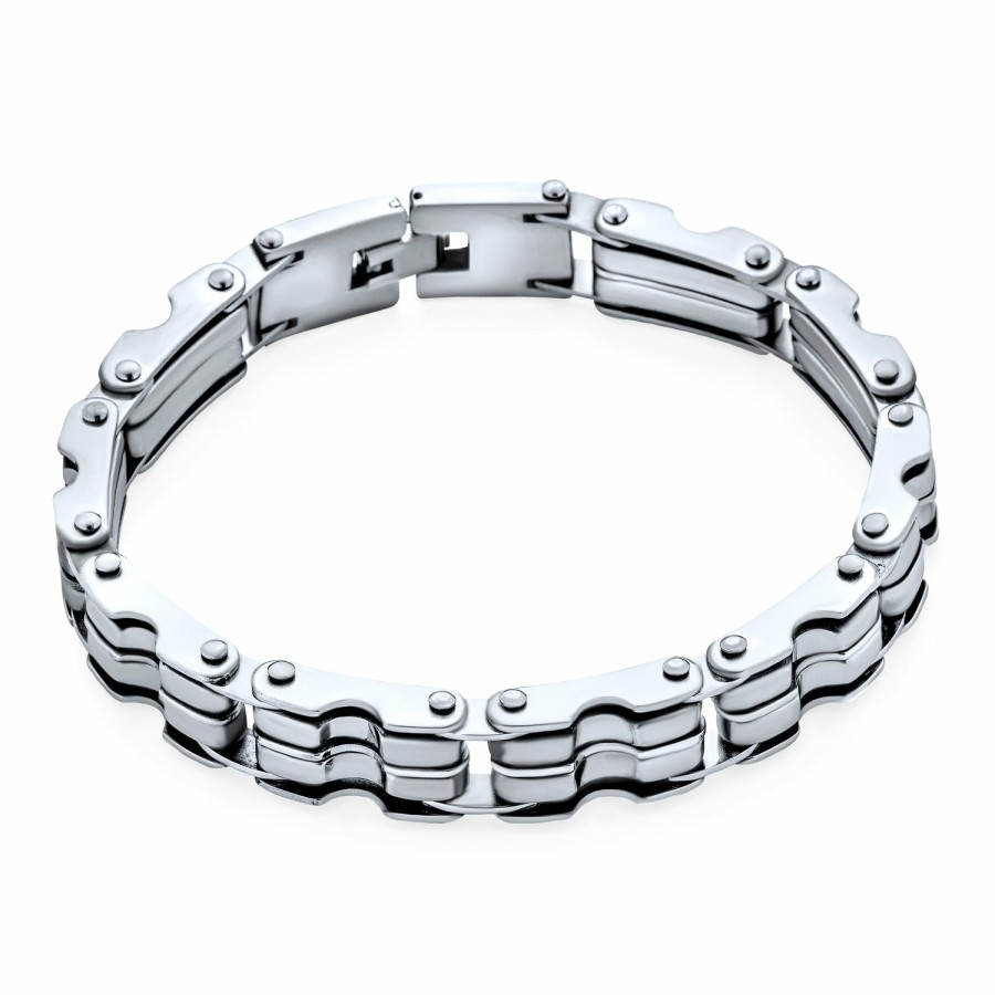 Shop Men Bling Jewelry Mens Bracelets & Id Bracelets | Heavy Bicycle Chain Bike Link Men Bracelet Silver Tone Stainless Steel