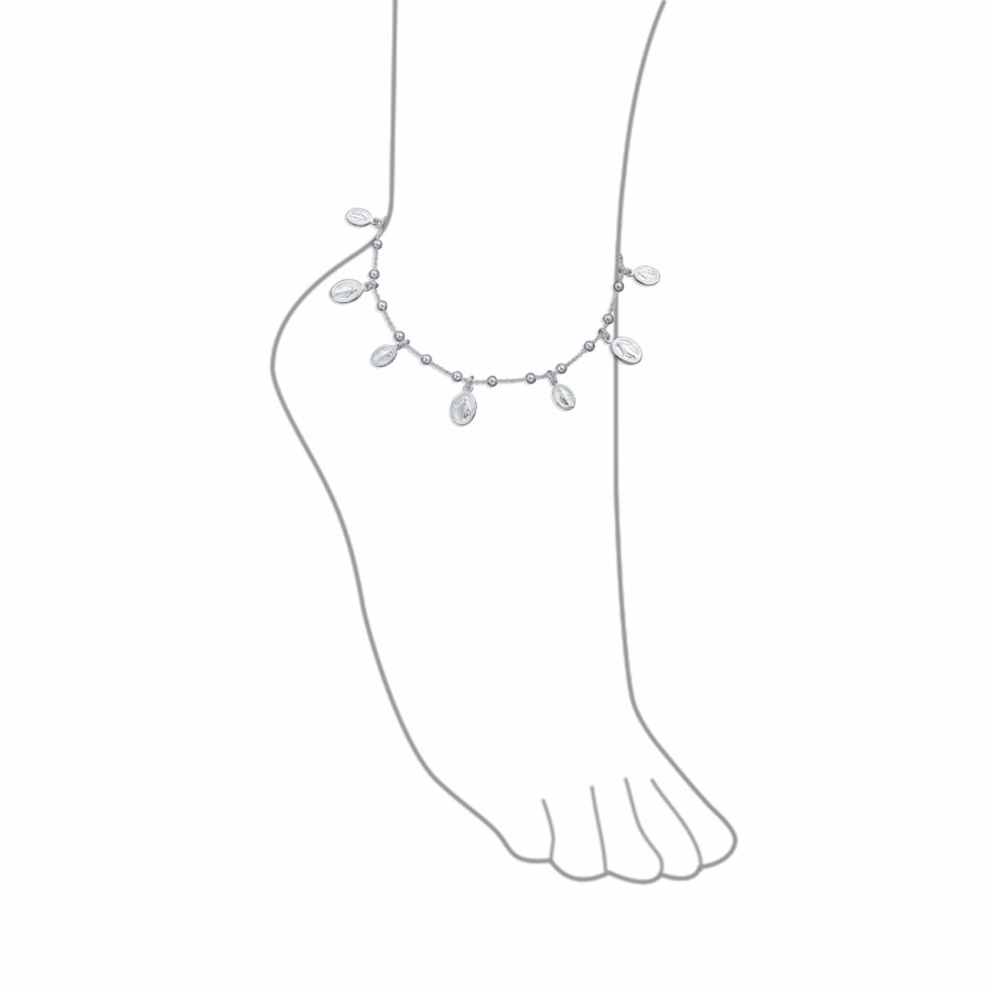 Shop Women Bling Jewelry Ankle Bracelets | Virgin Mary Medallion Dangle Charm Anklet .925 Sterling Silver Long