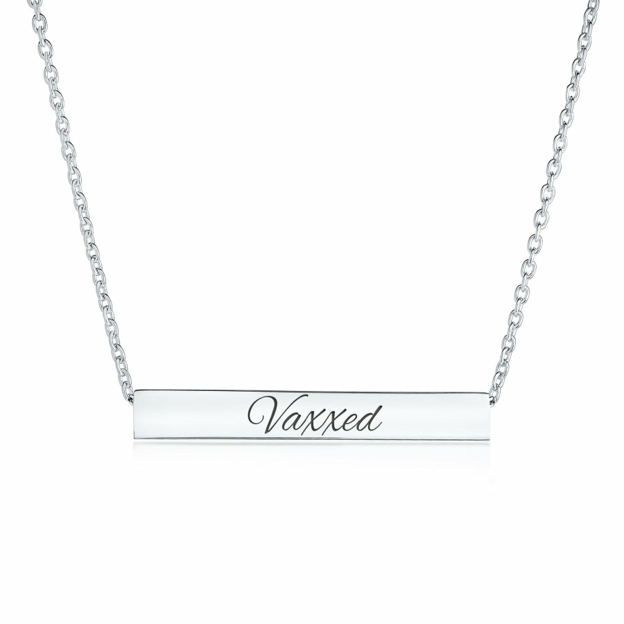 Shop Women Bling Jewelry Engravable Necklaces | Vaccinated Solid Horizontal Bar Pendant Necklace .925 Sterling Silver