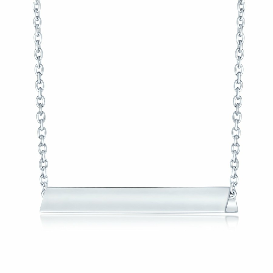 Shop Women Bling Jewelry Engravable Necklaces | Vaccinated Solid Horizontal Bar Pendant Necklace .925 Sterling Silver