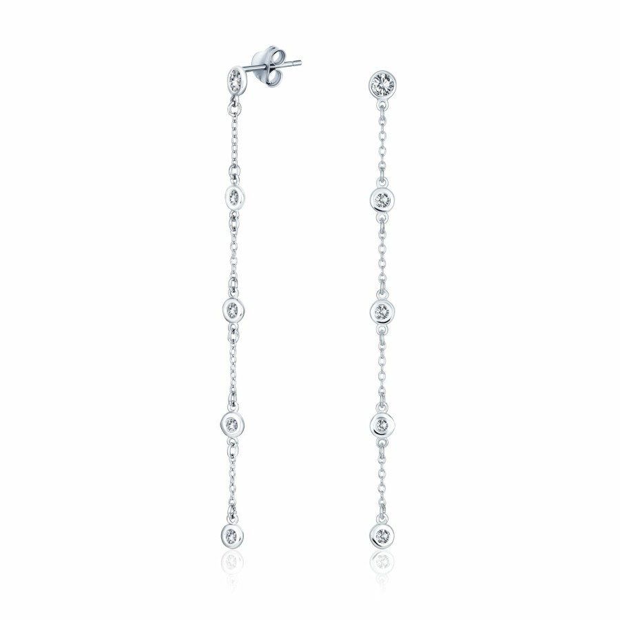 Shop Women Bling Jewelry Dangle Drop Earrings | Long Thin Cz By The Inch Dangle Theader Earrings .925 Sterling