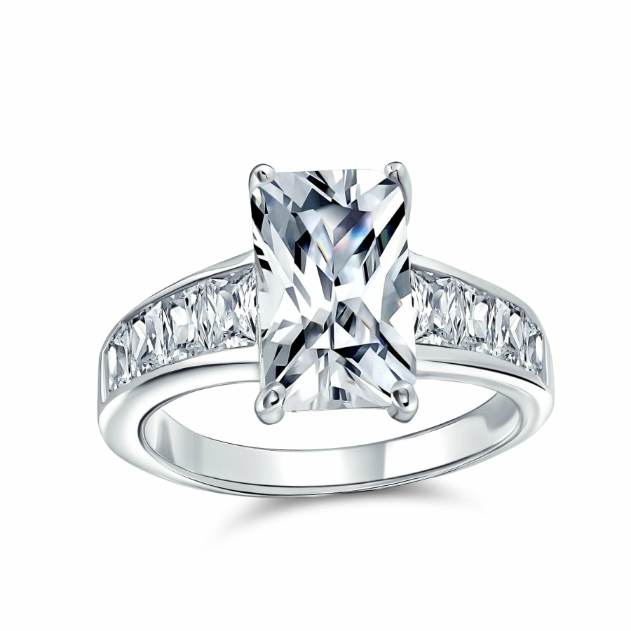 Shop Women Bling Jewelry Engravable Rings | 4Ct Emerald Cut Aaa Cz Solitaire Engagement Ring .925 Sterling Silver