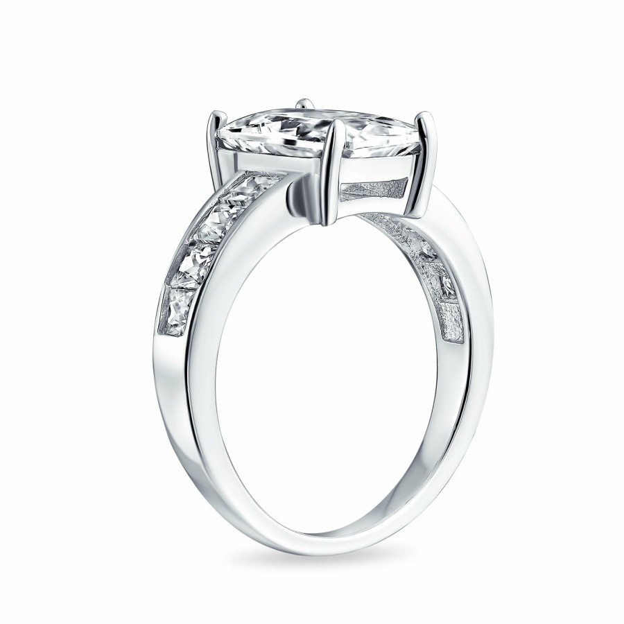 Shop Women Bling Jewelry Engravable Rings | 4Ct Emerald Cut Aaa Cz Solitaire Engagement Ring .925 Sterling Silver