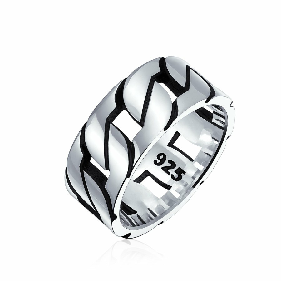 Shop Women Bling Jewelry Wedding Bands | Mens Biker Cuban Curb Link Chain Ring Band Solid .925Sterling Silver