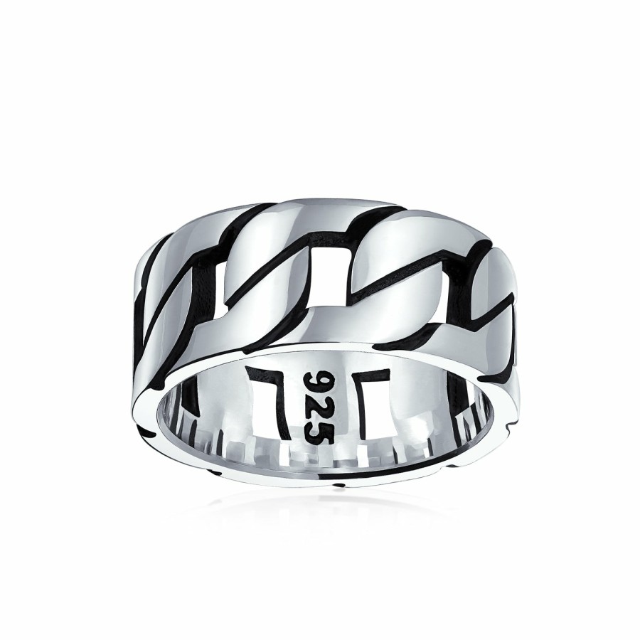 Shop Women Bling Jewelry Wedding Bands | Mens Biker Cuban Curb Link Chain Ring Band Solid .925Sterling Silver