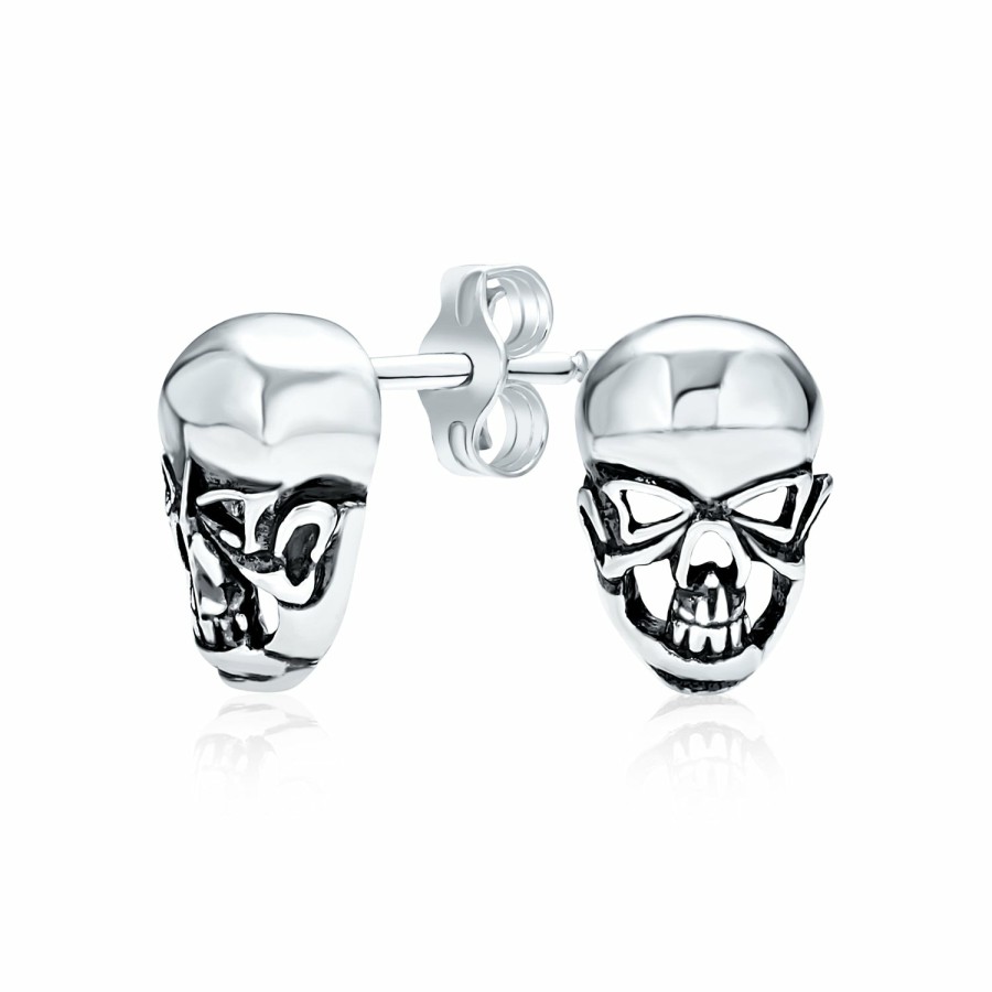 Shop Women Bling Jewelry Dangle Drop Earrings | Caribbean Pirate Skeleton Goth Crossbones Skull Dangle Stud Earrings 925 .