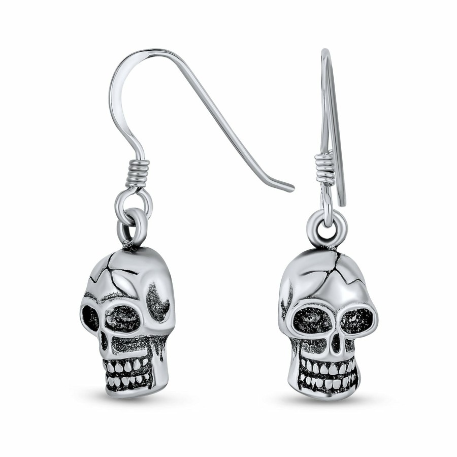 Shop Women Bling Jewelry Dangle Drop Earrings | Caribbean Pirate Skeleton Goth Crossbones Skull Dangle Stud Earrings 925 .